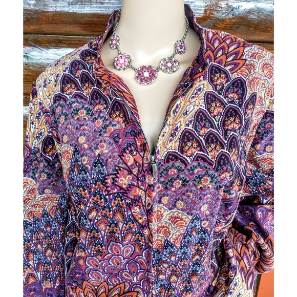 Notations Colorful Printed Zip Front Top - Picture 2 of 8